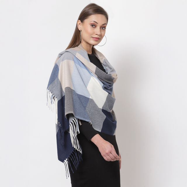 Calvadoss Women's Checked Stole With Fringed Border - Buy at ₹672