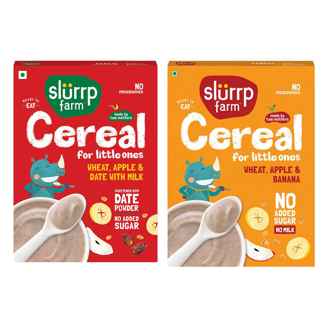 Slurrp Farm Wheat Apple & Banana Instant Healthy Cereal 100% Natural No Added Sugar No Milk, 300 Gm(300gms) & Slurrp Farm Cereal - Wheat, Apple & Date With Milkno Added Sugar No Powder 1 Pcs(1pc) Combo