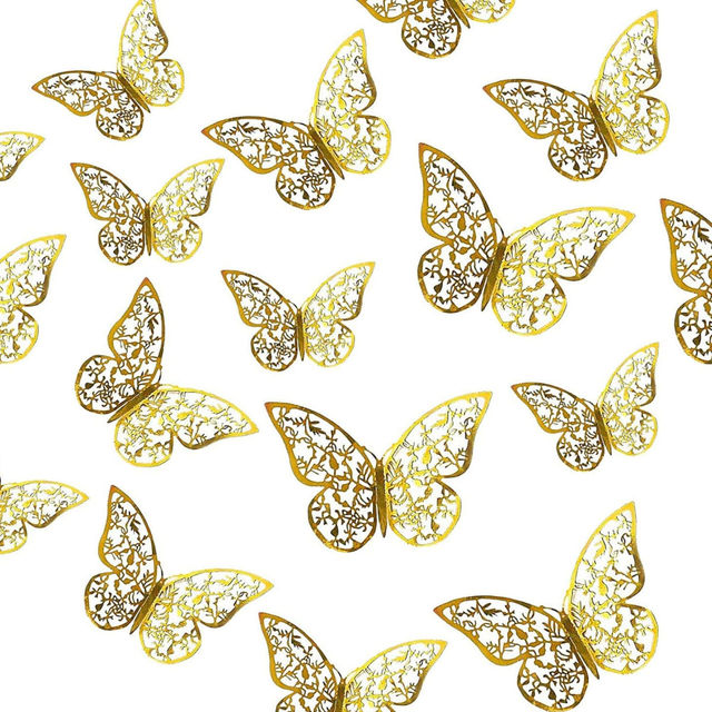 Party Propz Golden Butterfly Decoration, Pack of 12 3D Golden Butterfly