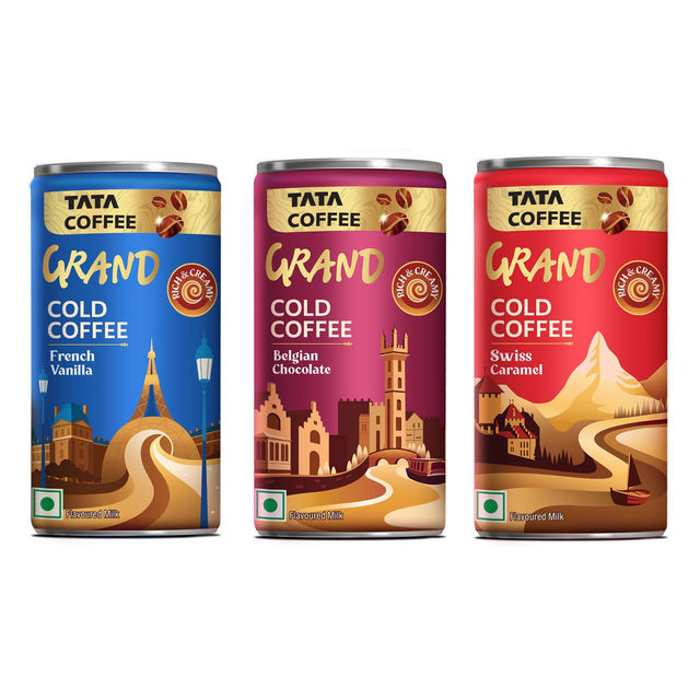 Tata Coffee Grand Ready To Drink Coffee French Vanilla (180ml) & Tata Coffee Grand Ready To Drink Coffee Belgian Chocolate (180ml) & Tata Coffee Grand Ready To Drink Coffee Swiss Caramel (180ml) Combo
