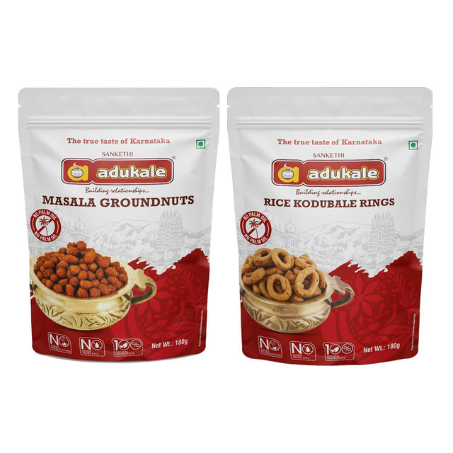 Adukale Rice Kodubale Rings 180.0 Gram (180g) & Adukale Masala Groundnuts 180.0 Gram (180g) Combo