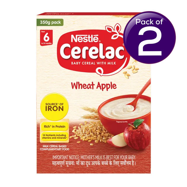 Nestle CERELAC Wheat Apple Baby Food Cereal (Source of Iron & Protein, 6 - 24 Months) 350 g Combo