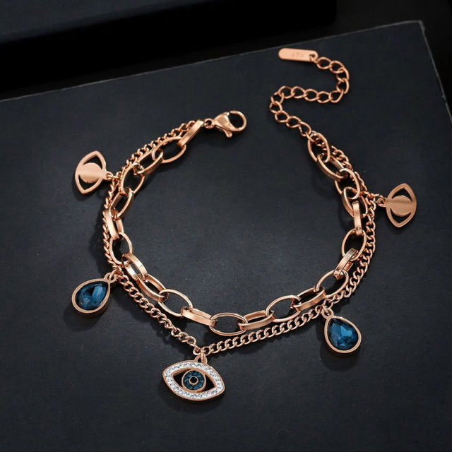 Designs & You Stainless Steel Rose Gold Plated Evil Eye Wraparound