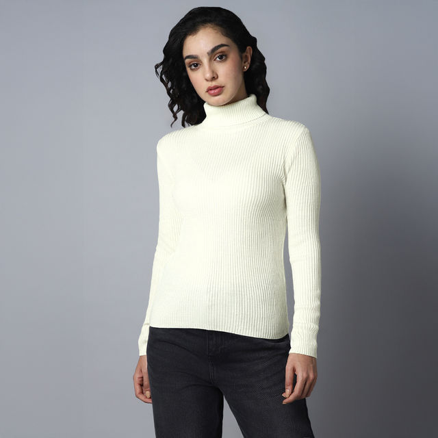 トップス BADBLOOD ViperCotton RibHenleyNeck White High Star Women's Ribbed Turtle Neck Long Sleeves Acrylic Pullover
