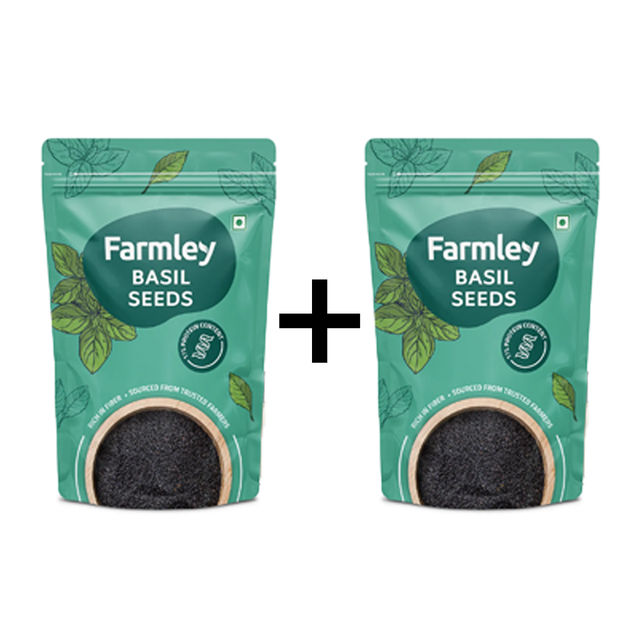 Farmley Raw Basil Seeds | Rich In Protein | Fiber Diet Sabja Seeds | Tukmaria Basil Seeds 300 g X 2 Combo