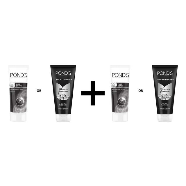 Pond's Bright Miracle Detox Facewash With 10X Power Of Charcoal 200 g X 2 Combo
