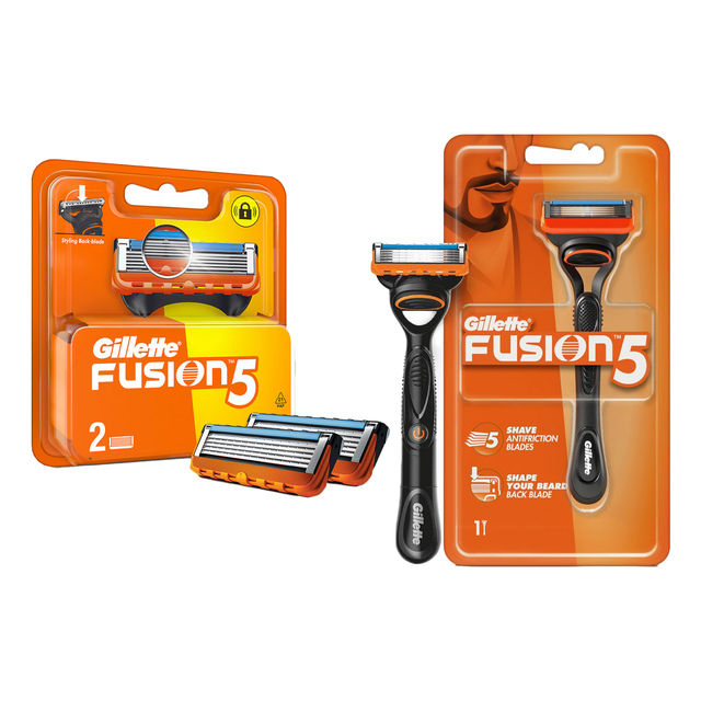 Gillette Fusion Manual Shaving Razor For Men (1pc) & Gillette Fusion Manual Shaving Razor Blades For Men (2 Cartridges) (2pc) Combo