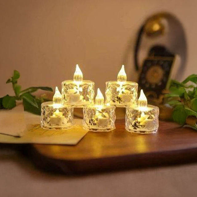 DesiDiya LED Crystal Tea Light Candle Light - Warm White (6 Pcs)