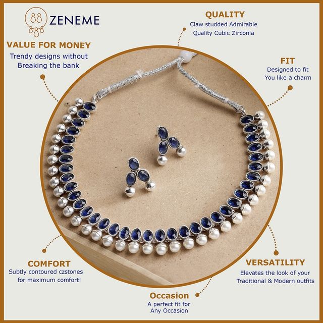 Zeneme Oxidised Silver Plated Traditional Jewellery Set For Women