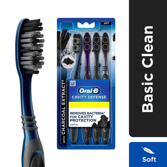 Oral B Cavity Defense Black Manual Toothbrush For Adults With Charcoal Extract- Medium Pack Of 4