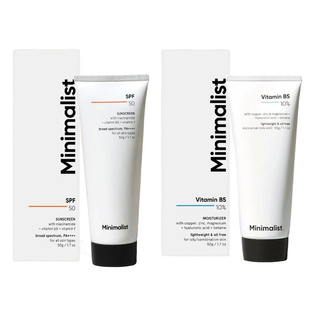 Minimalist 10% Vitamin B5 Oil-Free Face Moisturizer Gel(50gms) & Minimalist Spf 50 Pa++++ Multi- Vitamin Sunscreen Broad Spectrum No- White Cast Light Weight For Men & Women(50ml) Combo