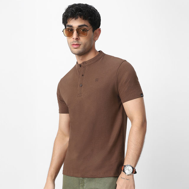 Urbano Fashion Men's Slim Fit Solid Mandarin Collar Half Sleeve