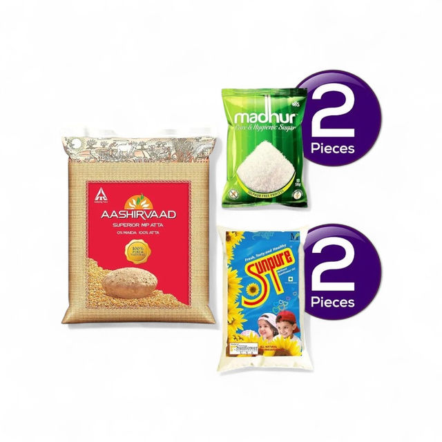 Aashirvaad Superior MP Atta(5kg), Sunpure Refined Oil -Sunflower(1l) & Madhur Sugar/Sakkare - Refined(1kg) Combo