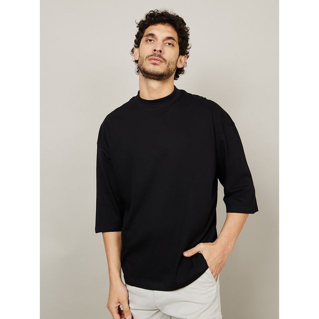Styli Men's 3/4 Sleeve Drop Shoulder T-shirt with Cartoon Print