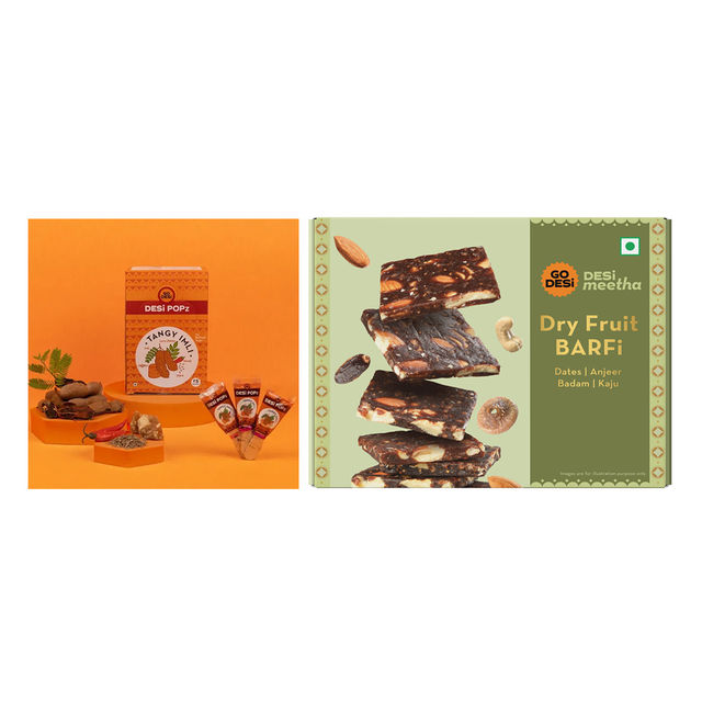 Tangy Imli (Tamarind) 10 Pcs Sour Candy | No Refined Sugar | Lollipop By Go Desi (10pc) & Dry Fruit Barfi | No Added Refined Sugar | Burfi | Sweets | By Go Desi (200g) Combo