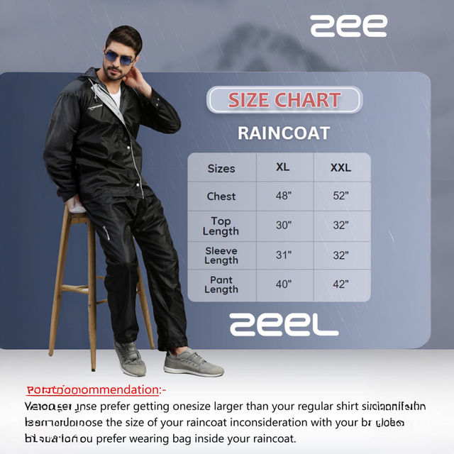 Zeel Men's Waterproof Raincoat- XXL (Black) - Buy at ₹728 Online