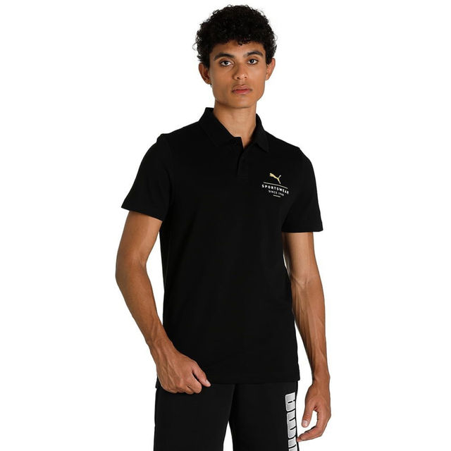 Puma Men's Polo T-Shirt Slim Fit Graphic - Black | L