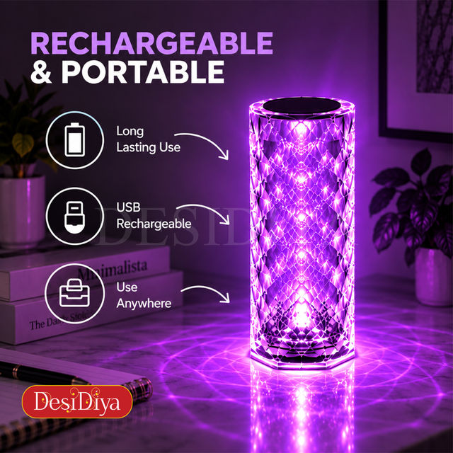 DesiDiya Crystal Lamp,16 Color Changing Rose Diamond Table Lamp