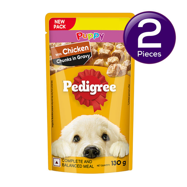 Pedigree Puppy Chicken & Liver Chunks In Gravy Wet Dog Food, 130g, Pack of 3