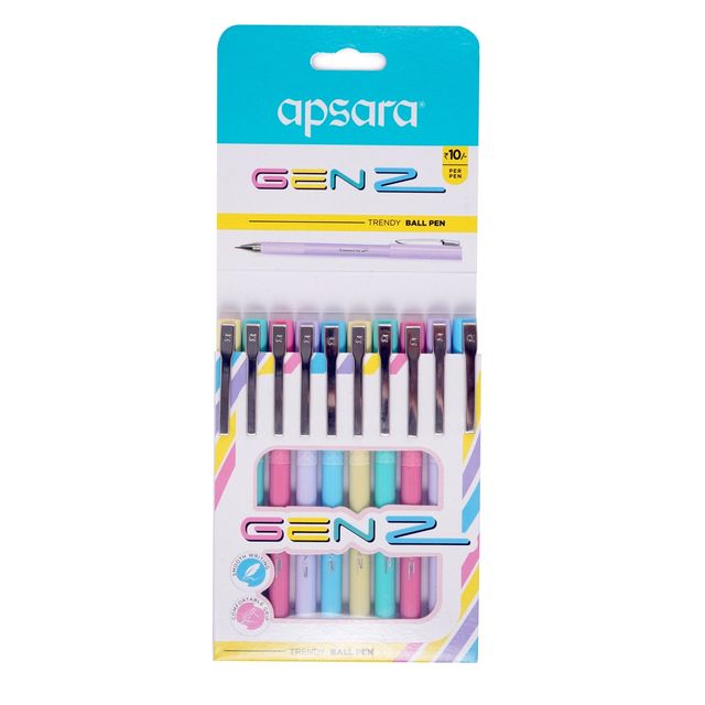 Apsara Genz Ball Pen | Smooth & Long Writing |Comfortable Grip | Pack of 10