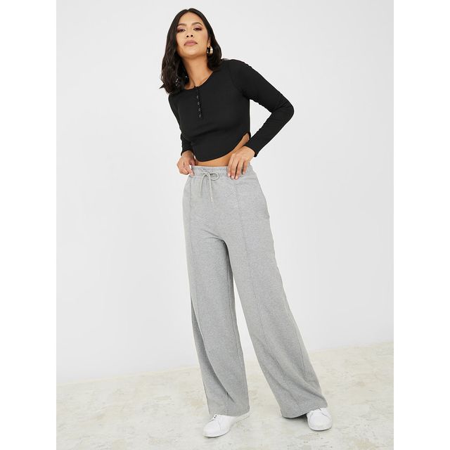 Styli Women's Wide Leg Jogger with Pintuck and Drawstring