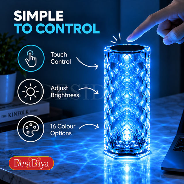 DesiDiya Crystal Lamp,16 Color Changing Rose Diamond Table Lamp