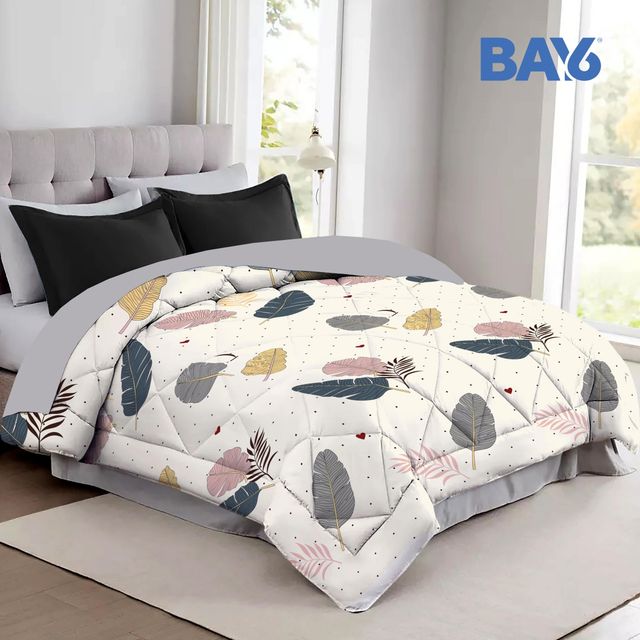 BAY6 Microfibre Floral Print Double Bed Comforter - Cream White | 210 x 220 cm