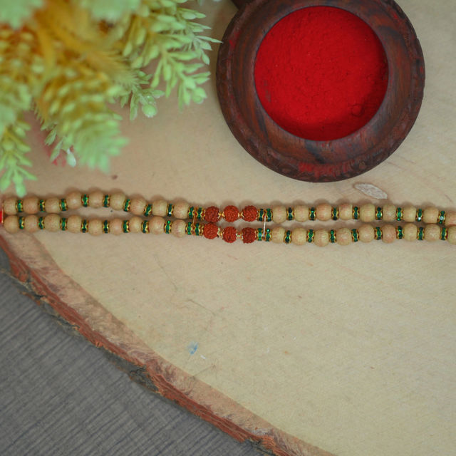 Aurum Rudraksh & Wooden Beads Bracelet Rakhi - Stylish Design