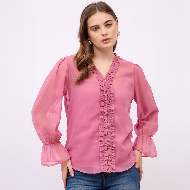 Styli Women's Casual Wear Solid V-Neck Long Sleeves Blouse with