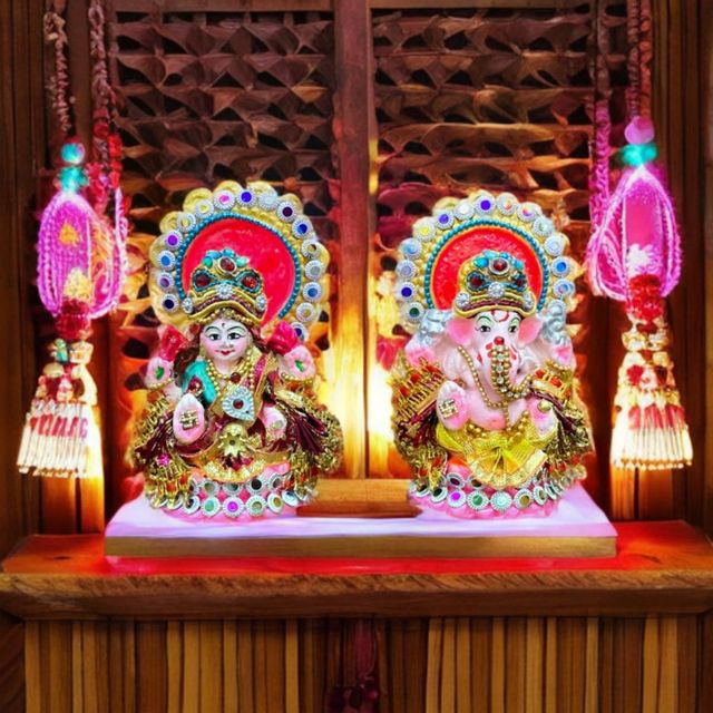 Diacraft Lakshmi Ganesh Idol - Diwali Puja Kripalu 4 Inch