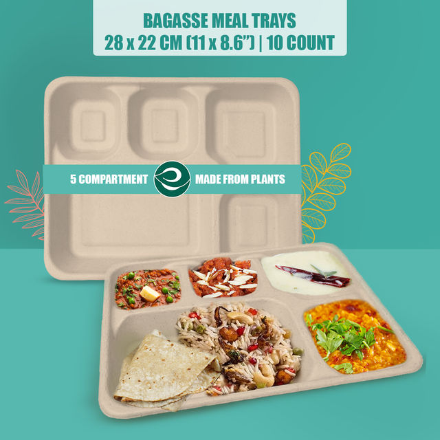 ECO SOUL 10 Count | 5CP Disposable Meal Tray/Plate