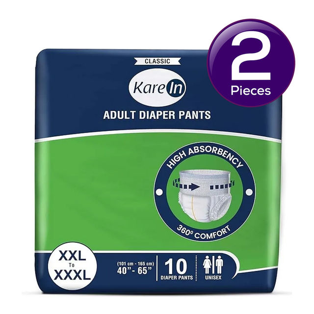 KareIn Classic Adult Diaper Pants XXL-XXXL | 40-65 Inch Waist | 10 Count | Leakproof Combo