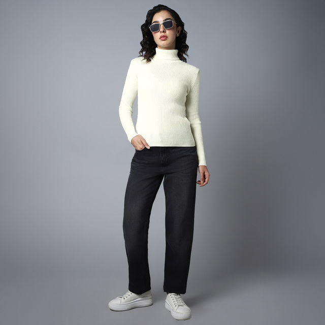 トップス BADBLOOD ViperCotton RibHenleyNeck White High Star Women's Ribbed Turtle Neck Long Sleeves Acrylic Pullover