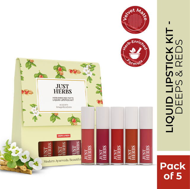 Just Herbs Enriched Liquid Lipstick Kit | Set Of 5 | Deeps And Red