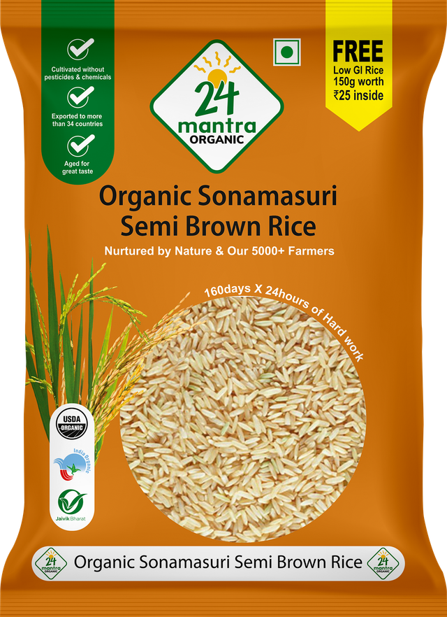 24 Mantra Organic Sonamasuri Semi Brown Rice 1 kg - Buy online at ₹105 ...