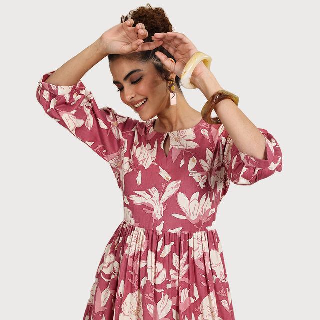 flare one piece dress PENNY FLORAL FLARED SLEEVE MINI SKATER DRESS