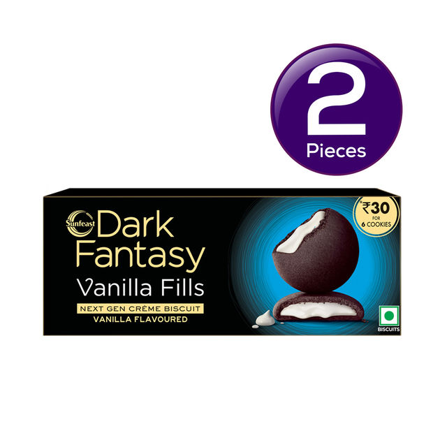 Sunfeast Dark Fantasy Vanilla Fills | Crunchy Choco Cookies with Vanilla Crème 60 g X 2 Combo