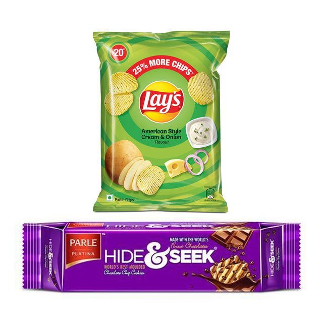 Lay'S American Cream & Onion Potato Chips(50gms) & Parle Hide & Seek Chocolate Biscuits(100gms) Combo