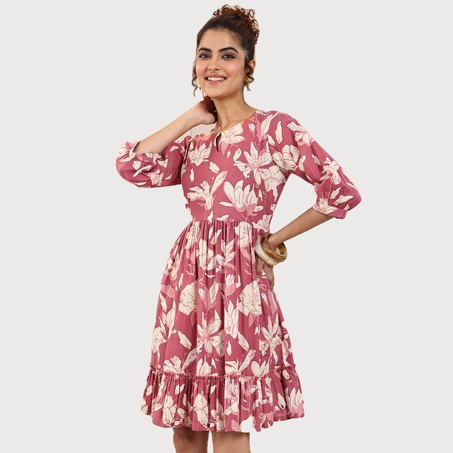 Libas Women's Printed Cotton Fit and Flare One Piece Dress - Buy