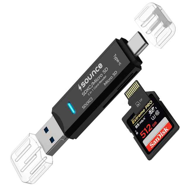 Sounce 3 In 1 Sd Card Reader Usb Type C, Usb 3.0 And Micro Usb Otg