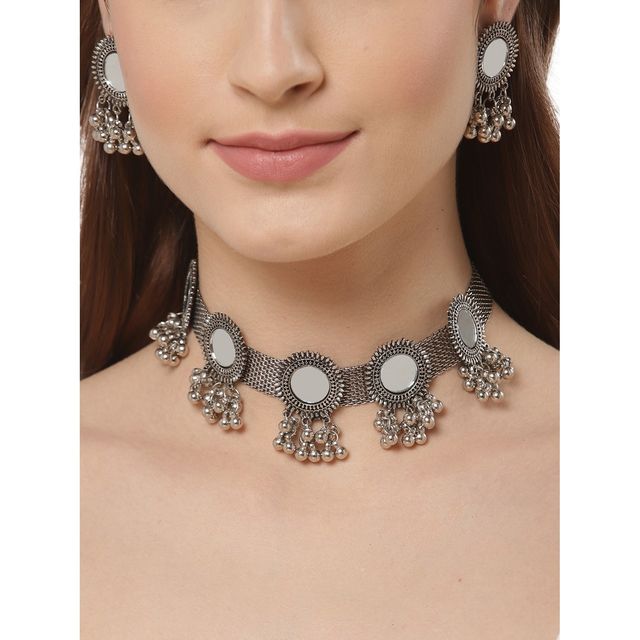 Shining Diva Fashion Stylish Oxidised Silver Tribal Choker