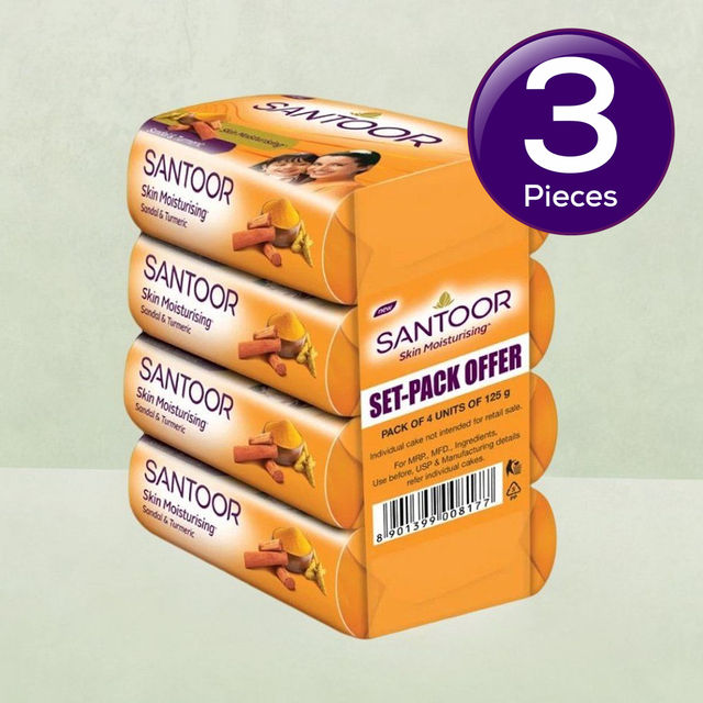 Santoor Skin Moisturizing Sandal and Turmeric Bathing Soap With Anti-Aging Properties 500 g Combo