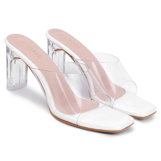 white transparent heels