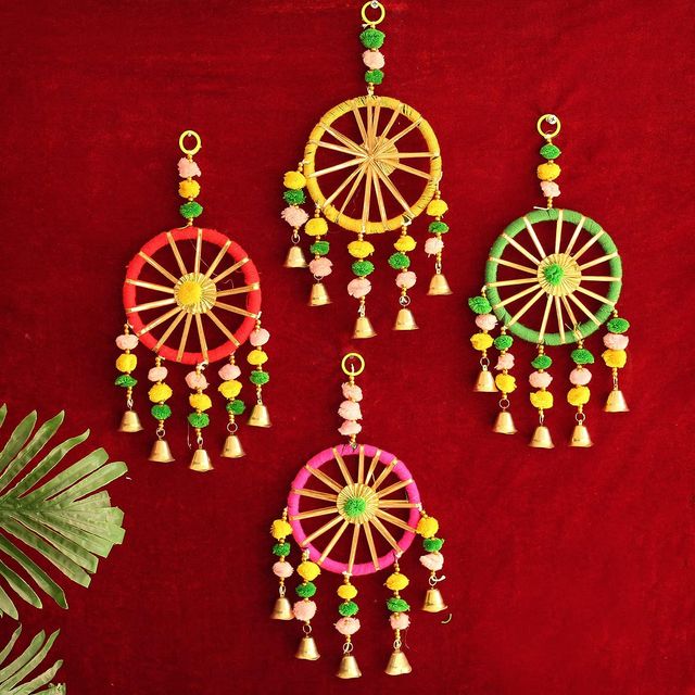 Tied Ribbons Set Of 4 Wall Door Hanging Latkan Toran With Bells