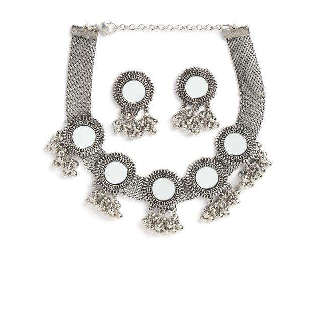 Shining Diva Fashion Stylish Oxidised Silver Tribal Choker