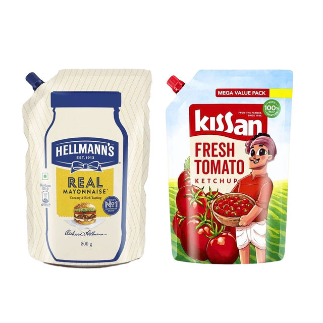 Kissan Fresh Tomato Ketchup Doy (1kg) & Hellmann'S Veg Mayonnaise (800g) Combo