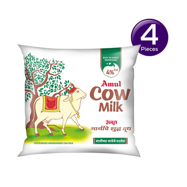 Amul Fresh Cow Milk Pouch 500 ml Combo 500 ml X 4 - Buy online at ₹116 ...