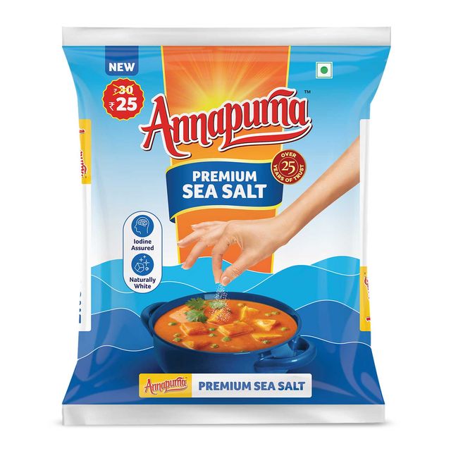 Annapurna Premium Iodised Sea Salt | Naturally Sun Dried | Naturally White | Pure & Free-Flow | Uppu