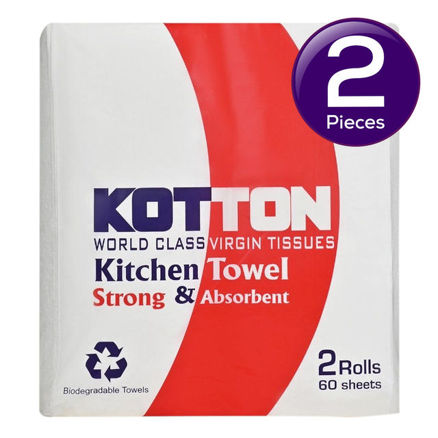 Kotton Kitchen Towel 2 Ply - 100% Virgin Pulp/Paper, 60 pulls 120 pc Combo