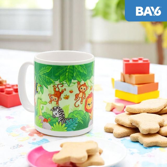 BAY6 Stoneware Kids Milk Mug Smiley - 420 ML- Green & White